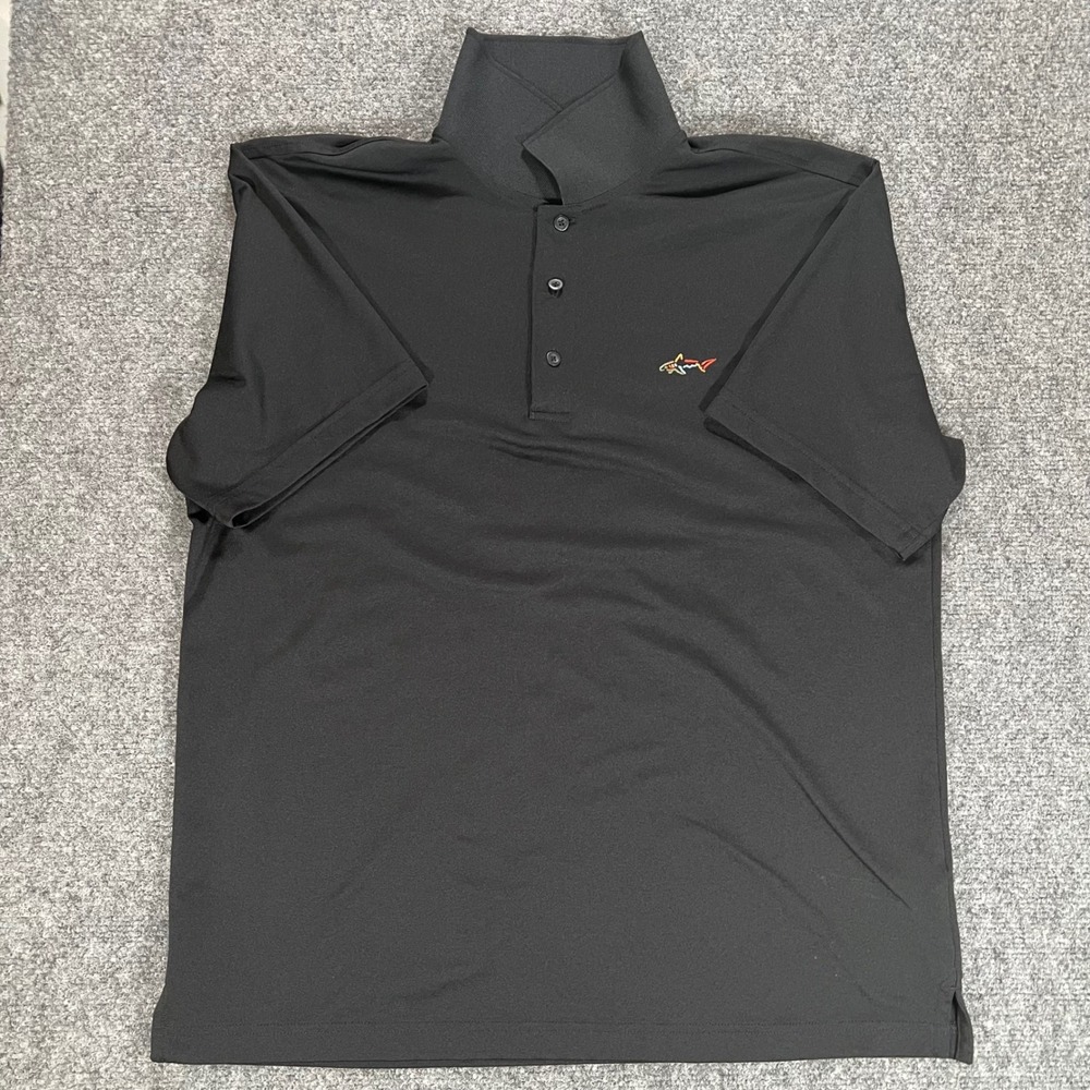 Greg Norman for Tasso Elba Mens Play Dry Polo Shirt Black Large Shark Logo Golf